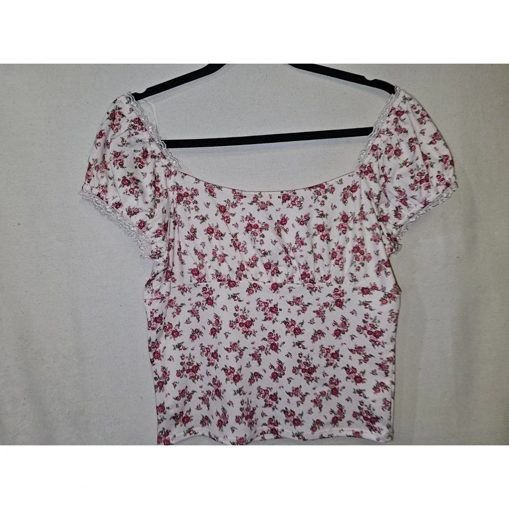 Lush Women's Floral Pink Romantic Y2k Style Sweet Feminine Blouse Top XL - Picture 7 of 8